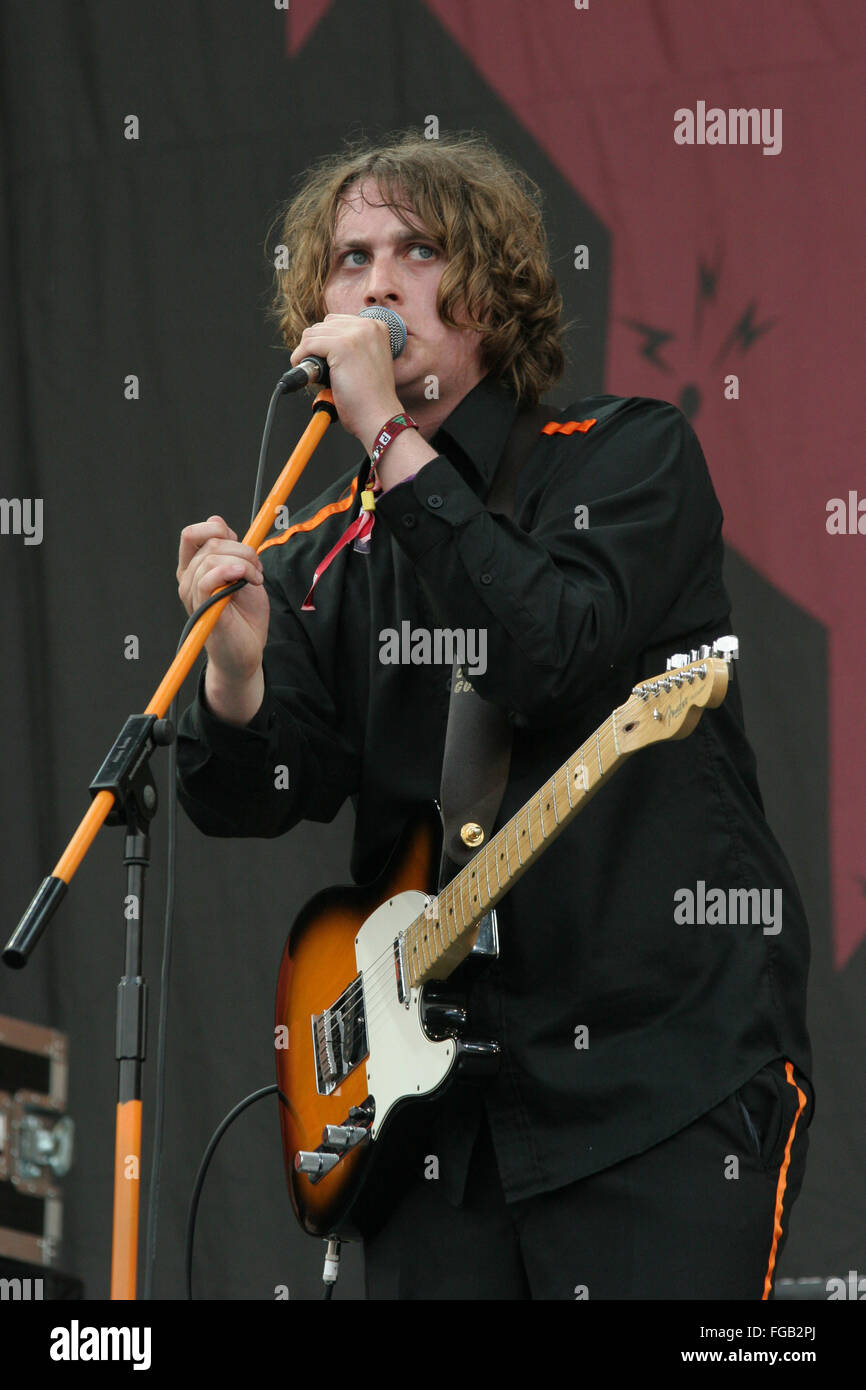 Dave McCabe lead singer in The Zutons performing at the Glastonbury