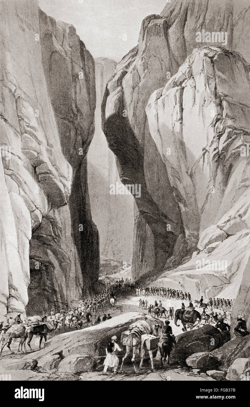 The British army entering the Bolan Pass, Toba Kakar Range of Balochistan province, western Pakistan in 1839. Stock Photo