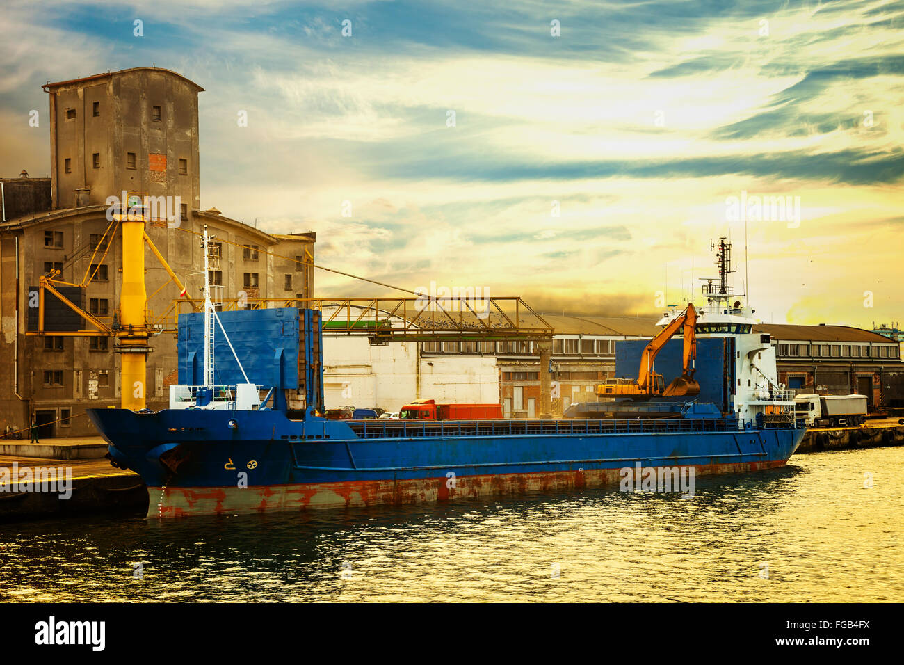 Ship loading grain in Port of Gdansk, Poland. Stock Photo