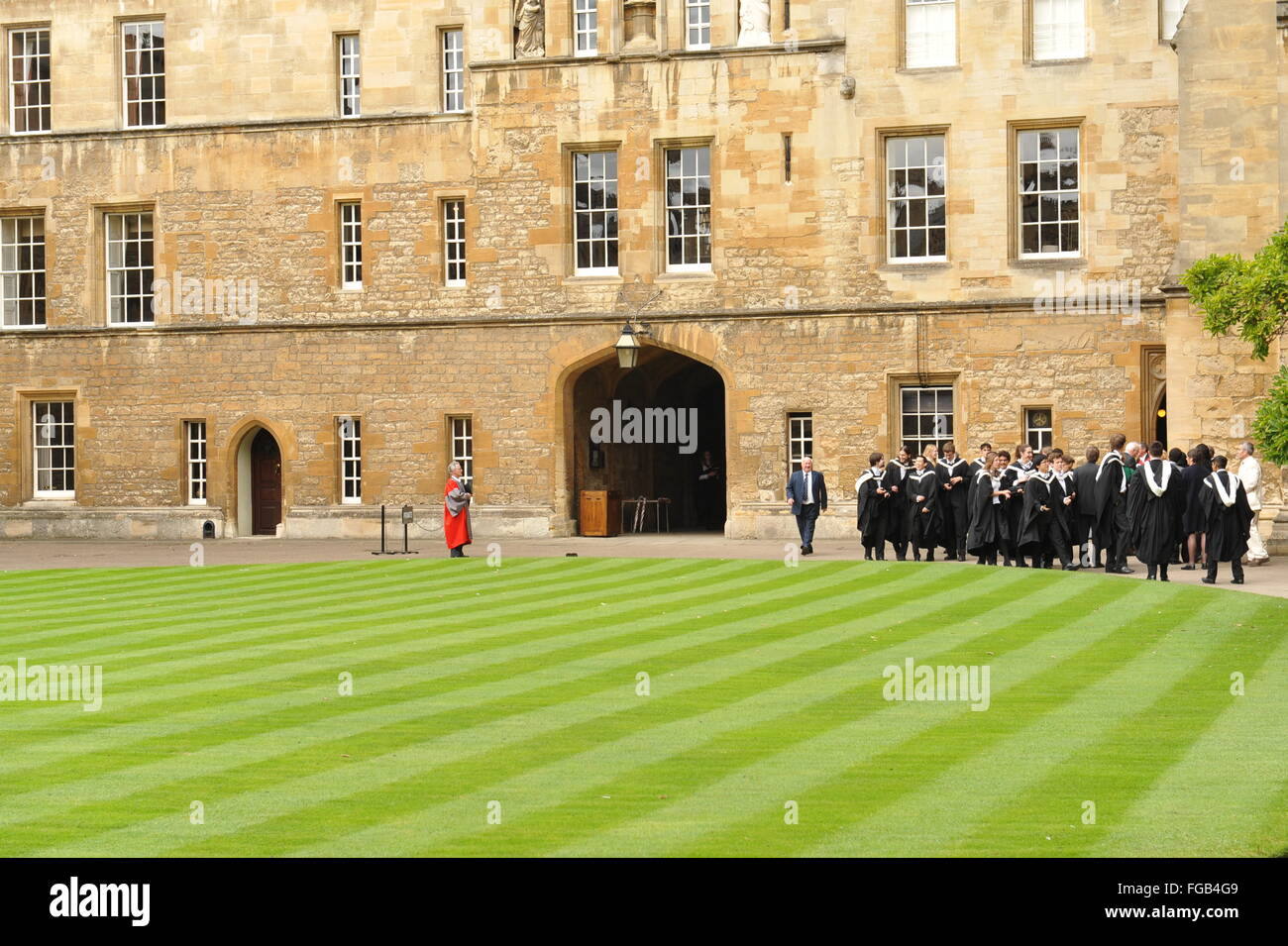 Quad in Oxford New College with Graduates at Graduation Stock Photo