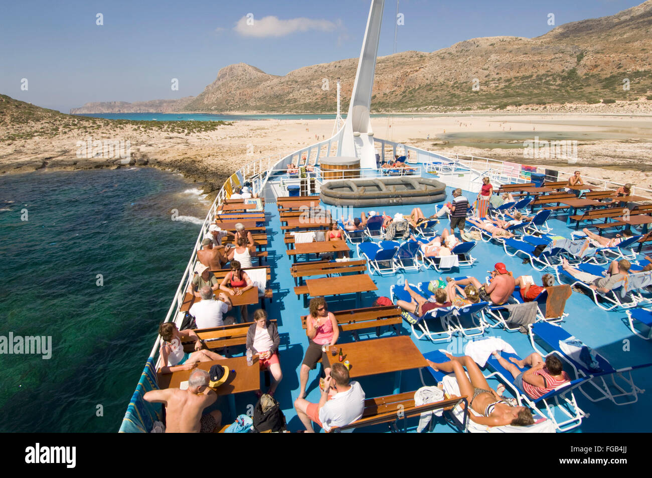 Griechenland, Kreta, Kissamos, Blick vom Ausflugsschiff auf Balos Beach und die Lagune Stock Photo