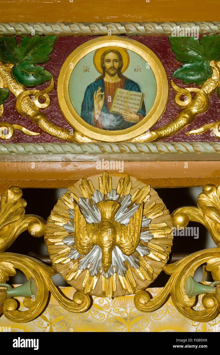 Griechenland, Kreta, bei Paleochora, Sougia, Detail der Ikonostase der Dorfkirche Stock Photo