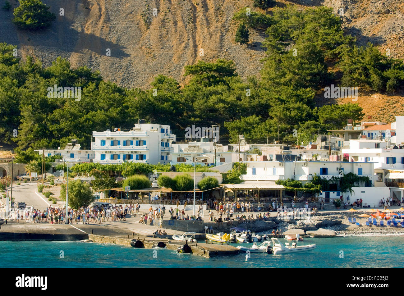 Griechenland, Kreta,  Agios Rumeli, Ort mit vielen Tavernen für die Wanderer der Samaria-Schlucht Stock Photo