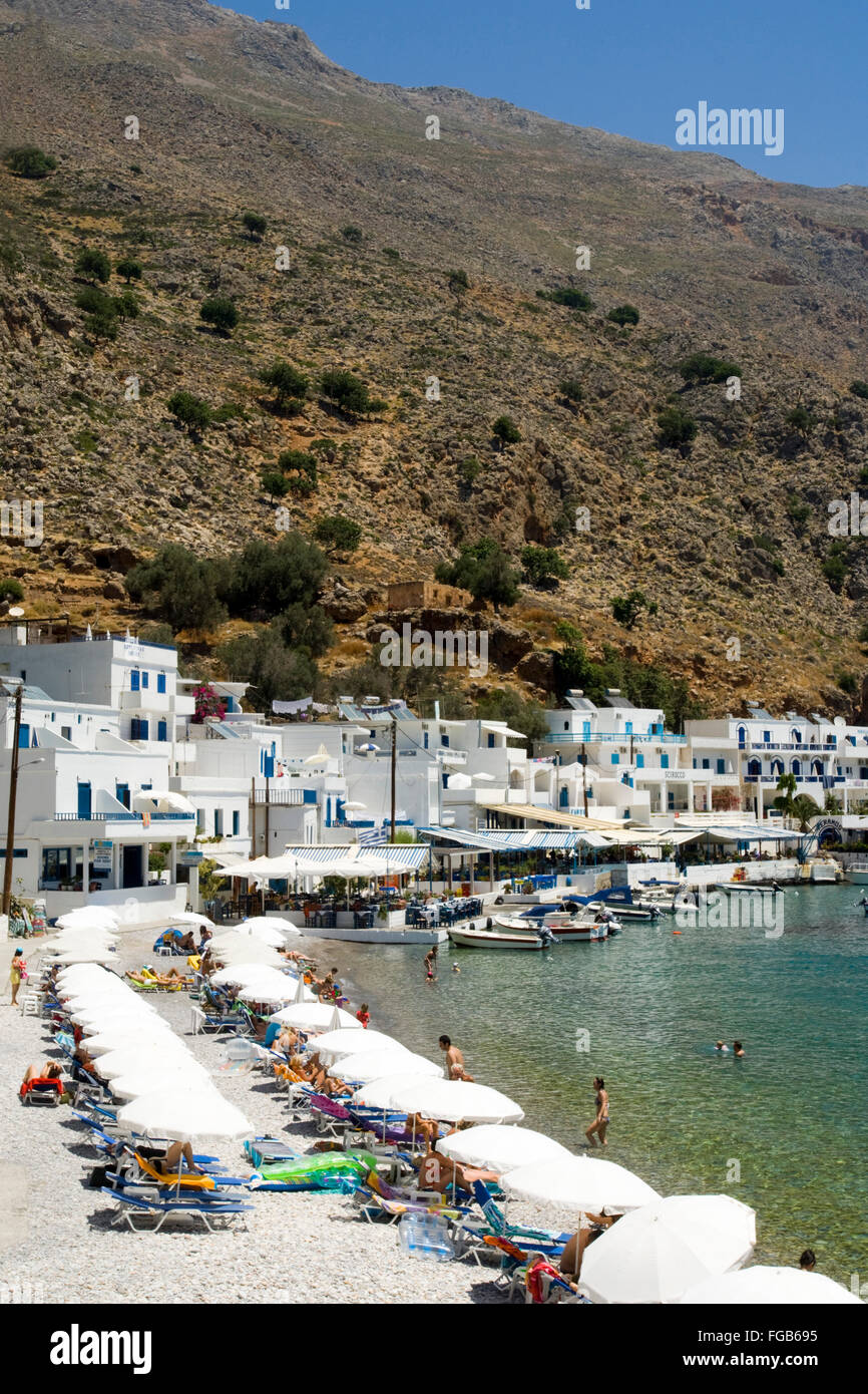 Griechenland, Kreta, Loutro, der malerische Ferienort ist nur per Schiff zu erreichen Stock Photo