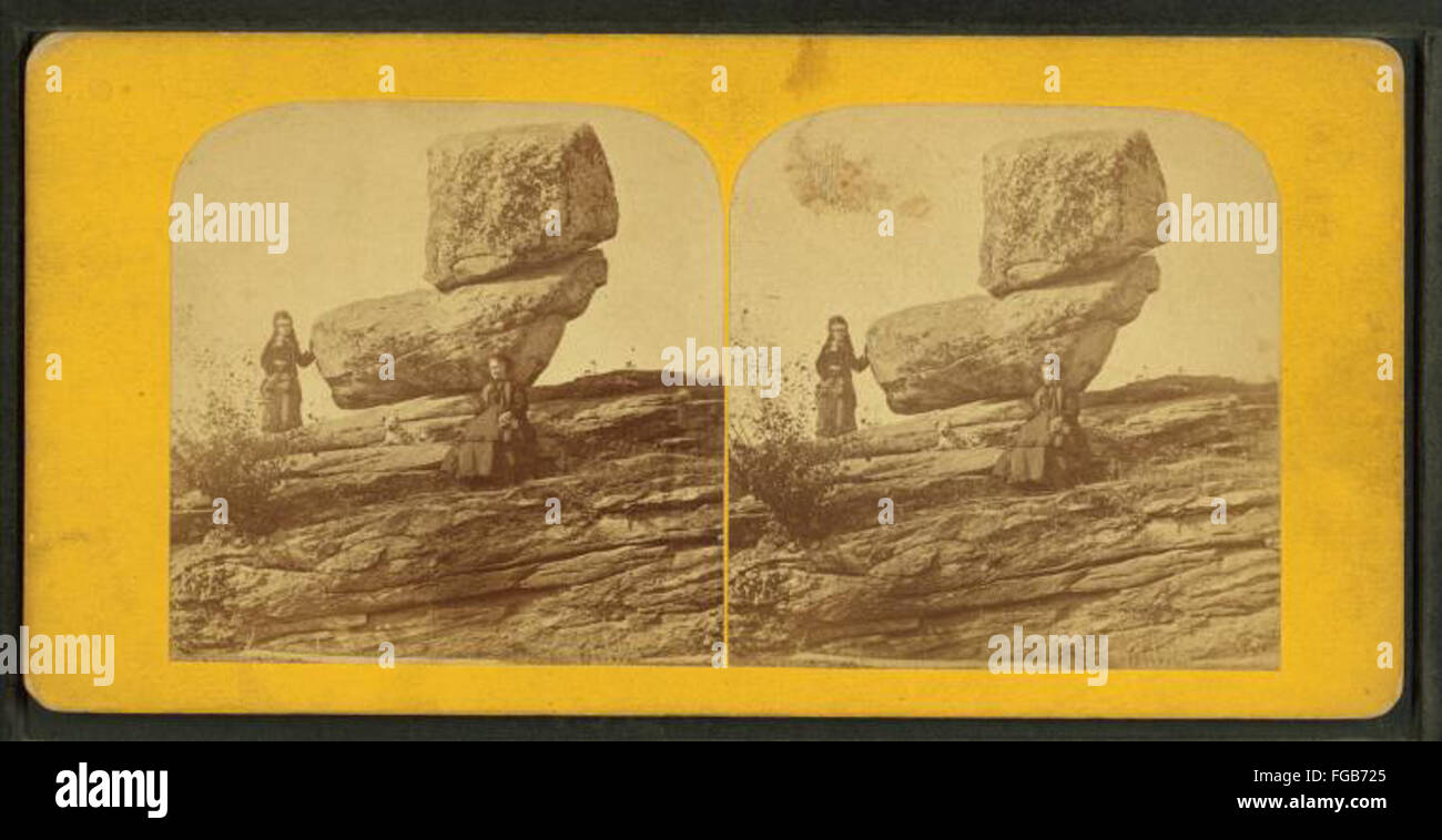 View of two women at the Rocking Stone, by Putnam, George Palmer, 1814-1872 Stock Photo