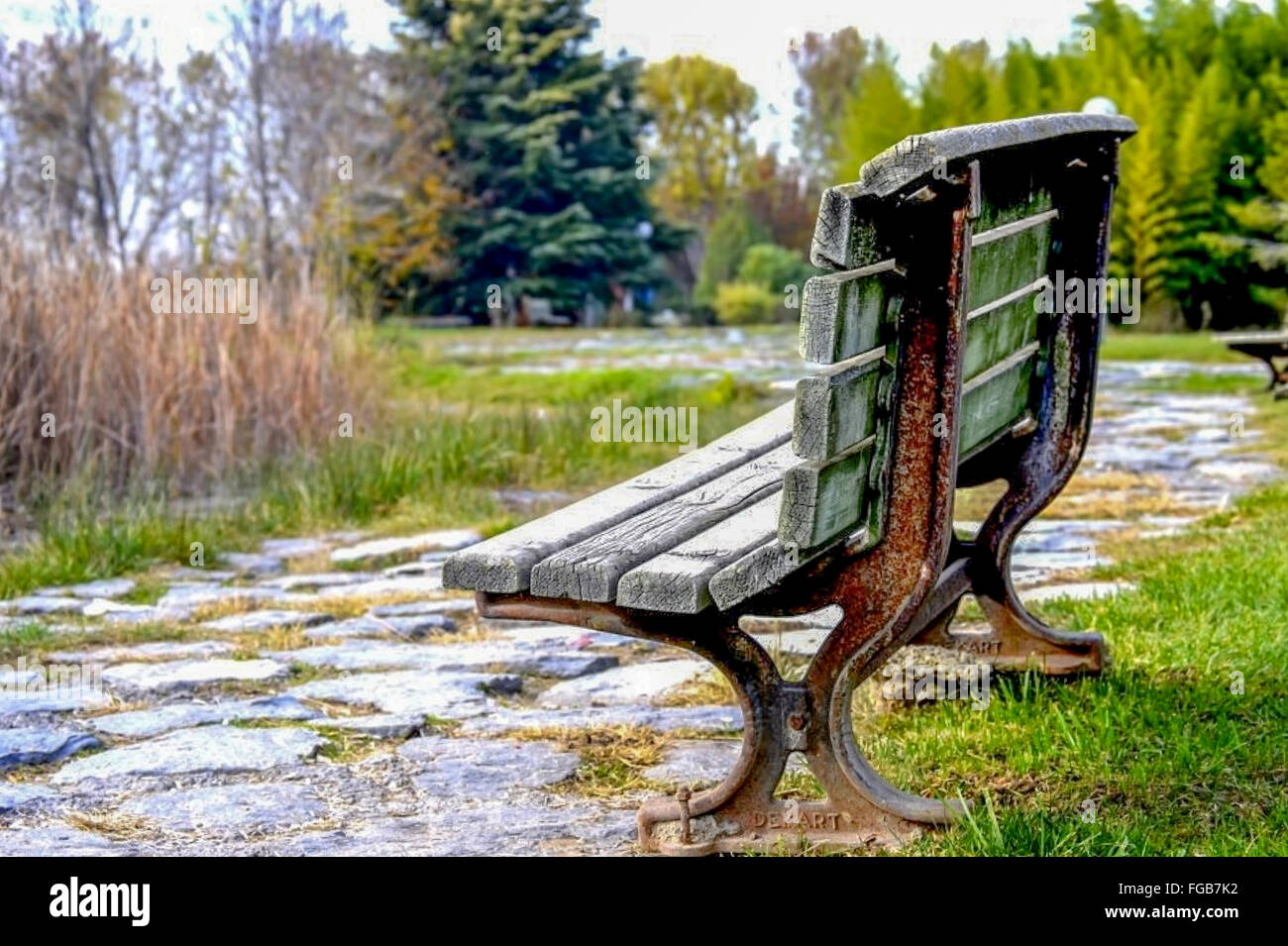 Empty park bench trees day hi-res stock photography and images - Alamy