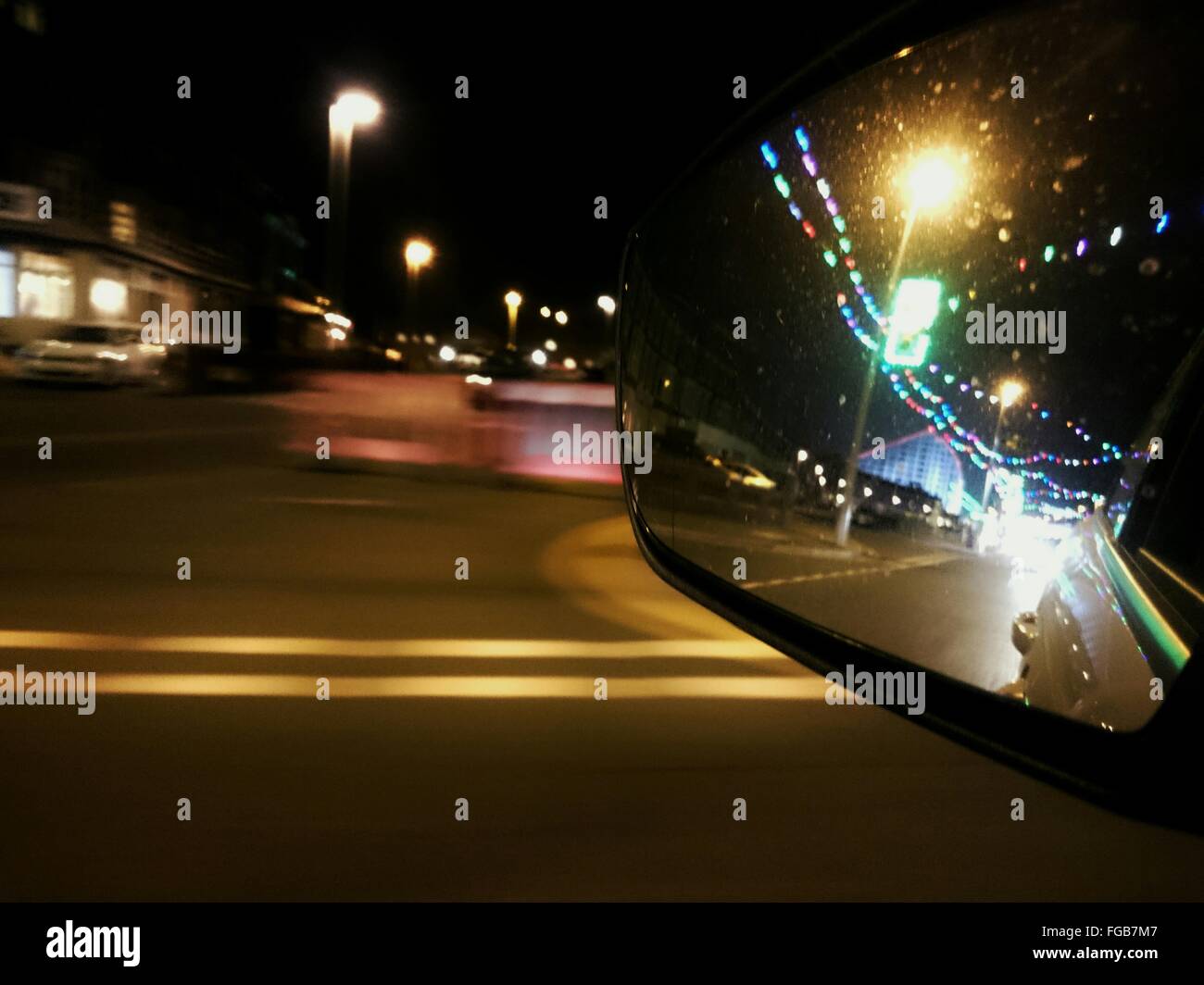 Reflection Of Street In Rear View Mirror Stock Photo Alamy