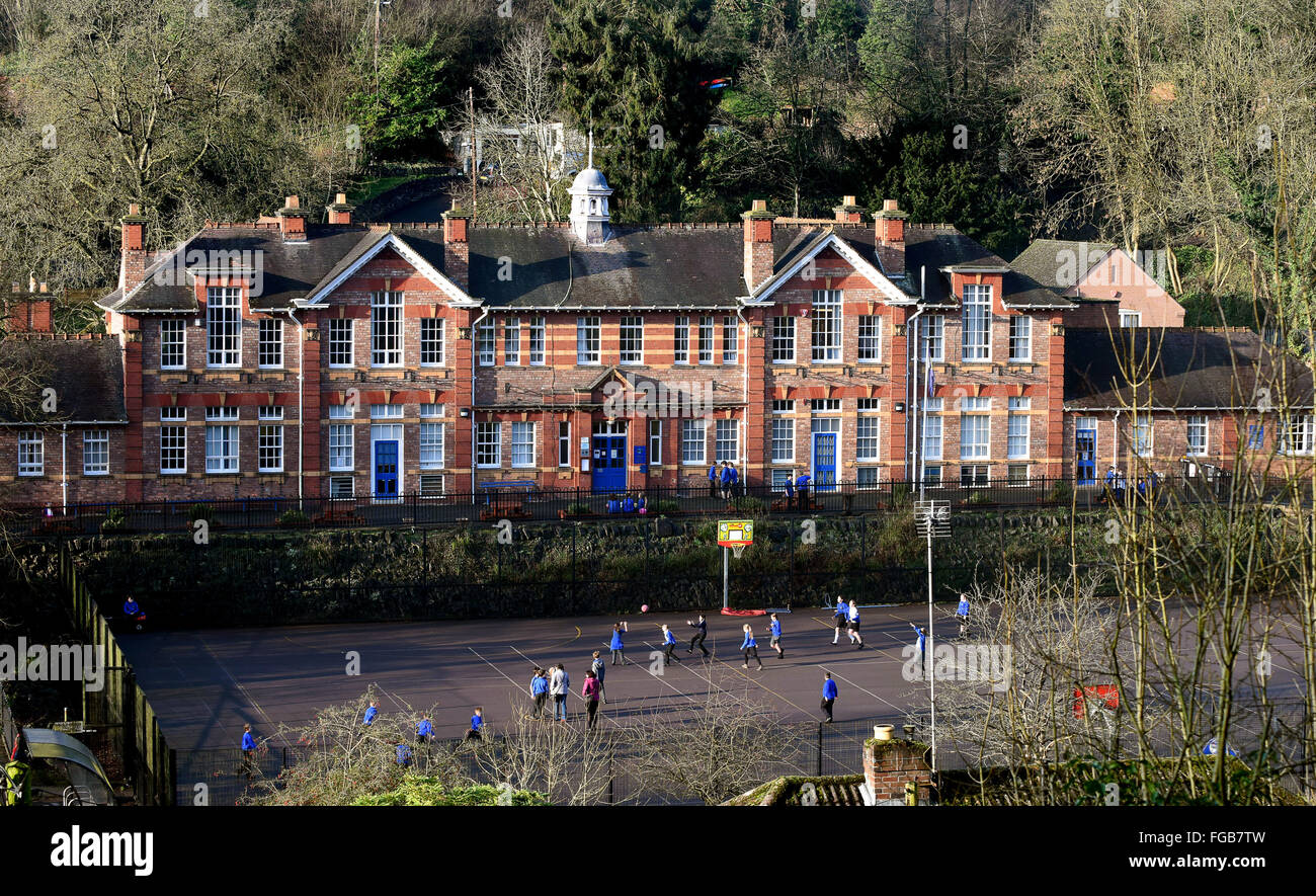 Ironbridge & Coalbrookdale CofE School and playground Stock Photo