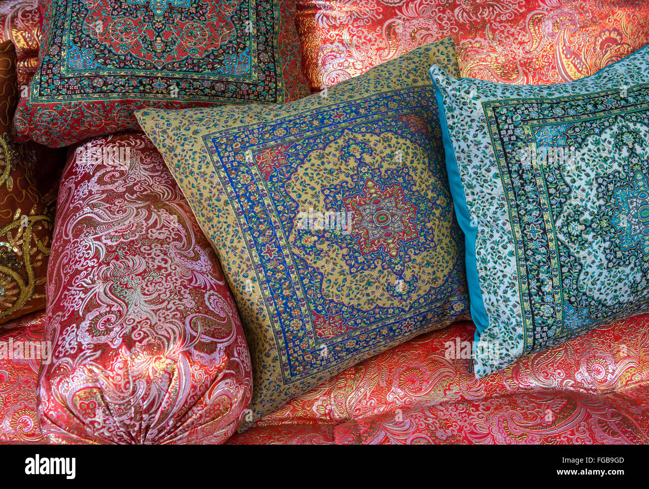 Pillows In Orient Fabrics Textile Shop On Market In Old Town Of