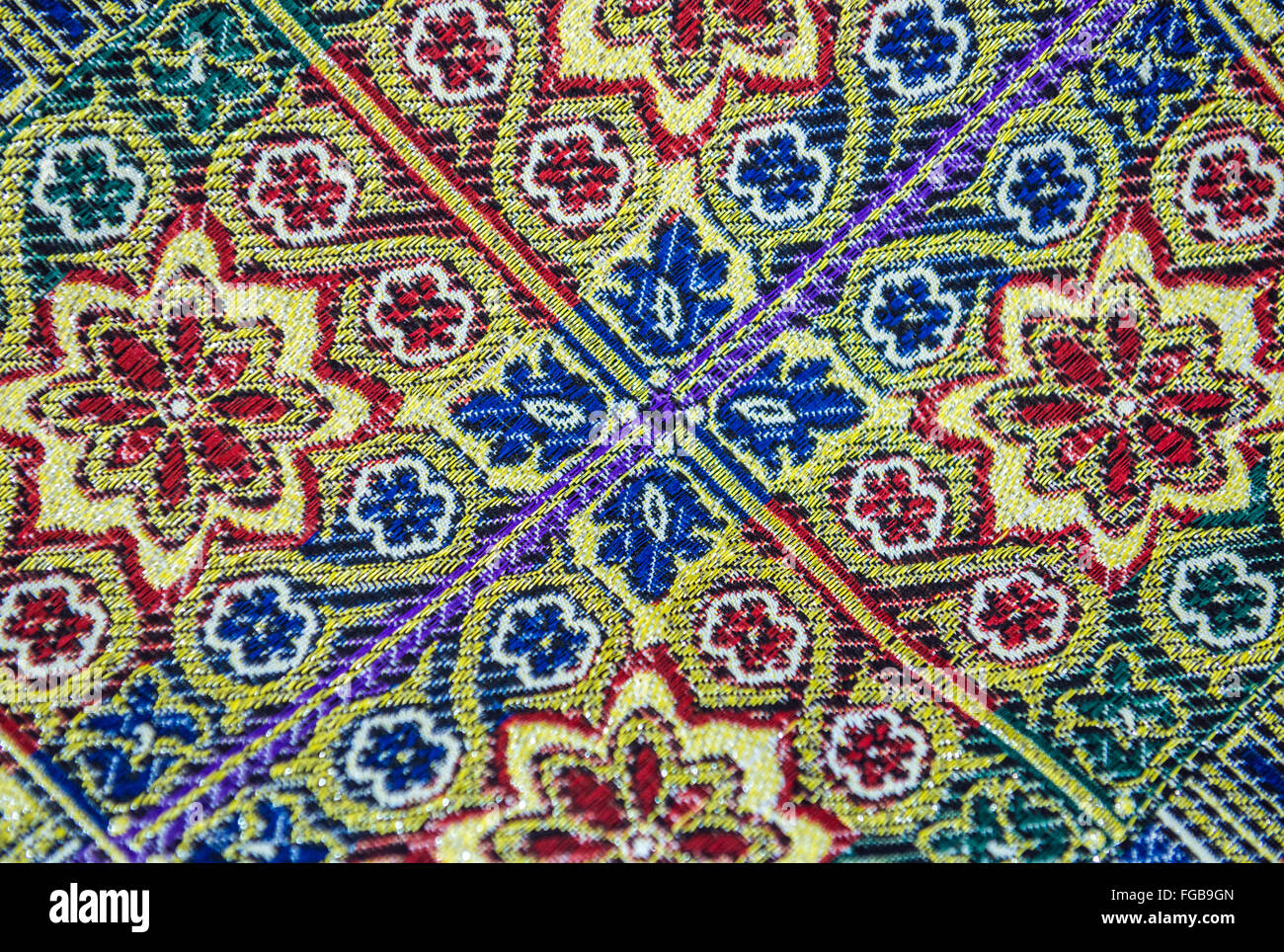 Material details in orient fabrics textile shop on market in Old Town