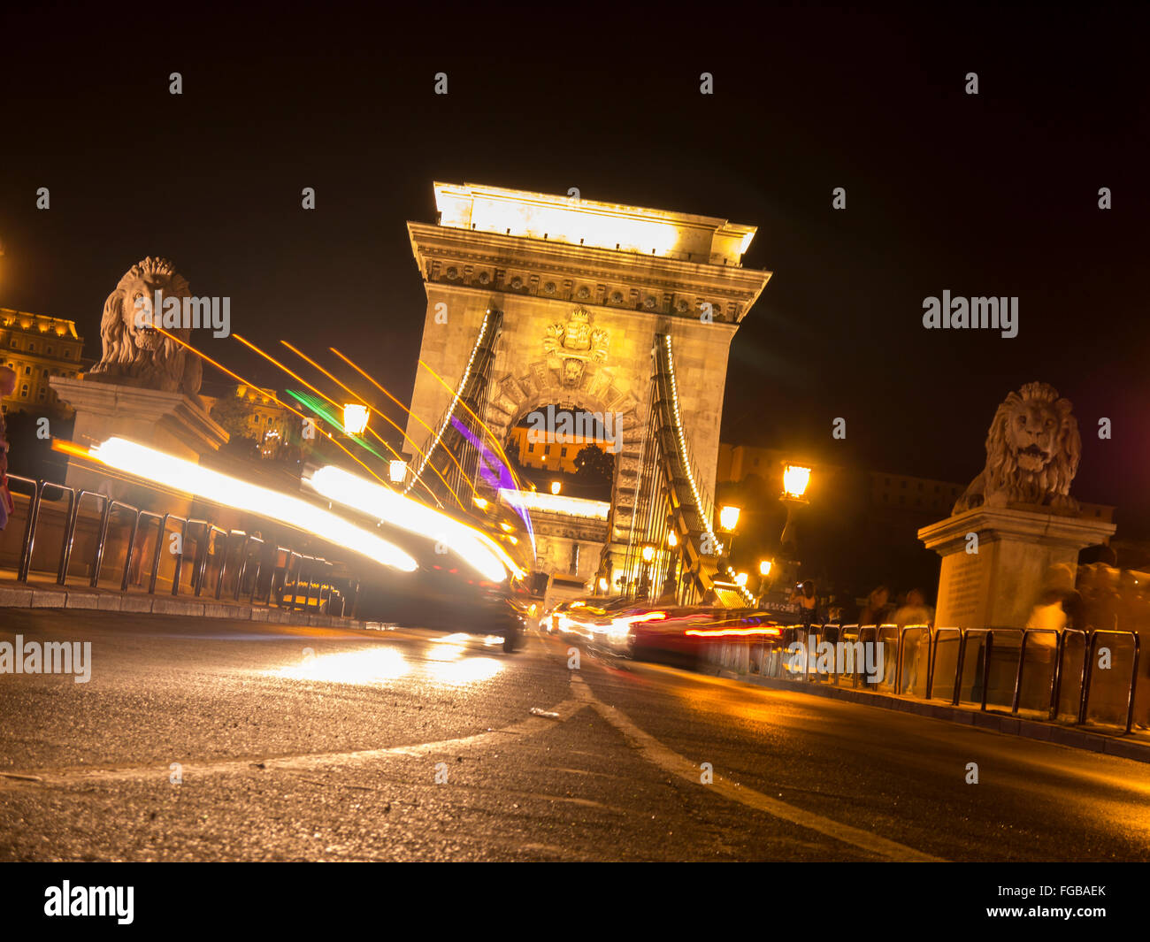 chain bridge in budapest by night Stock Photo