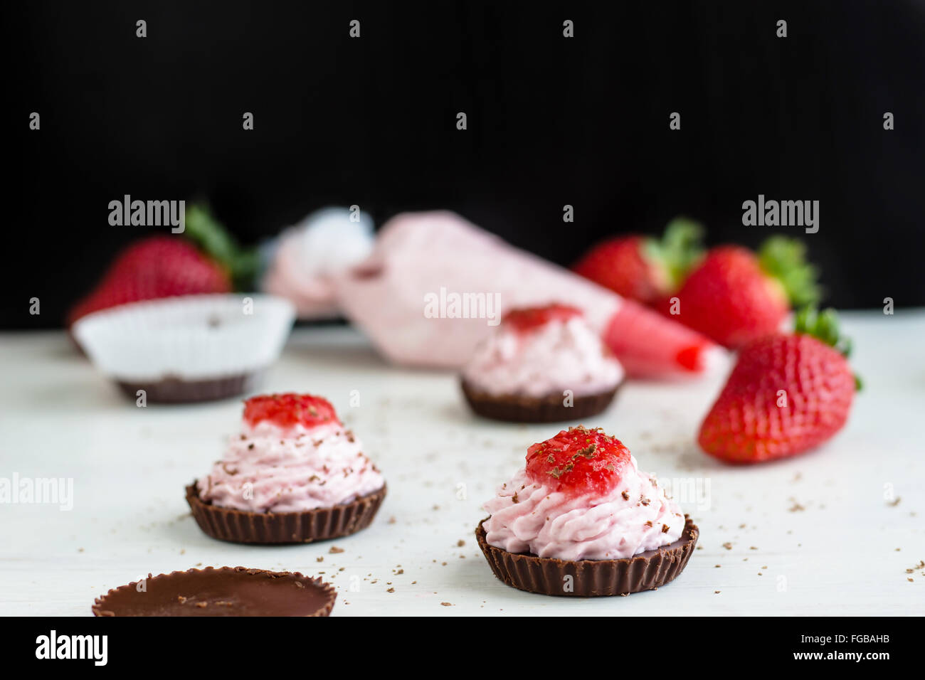 Mini Chocolate Strawberry Mousse Desserts Stock Photo Alamy