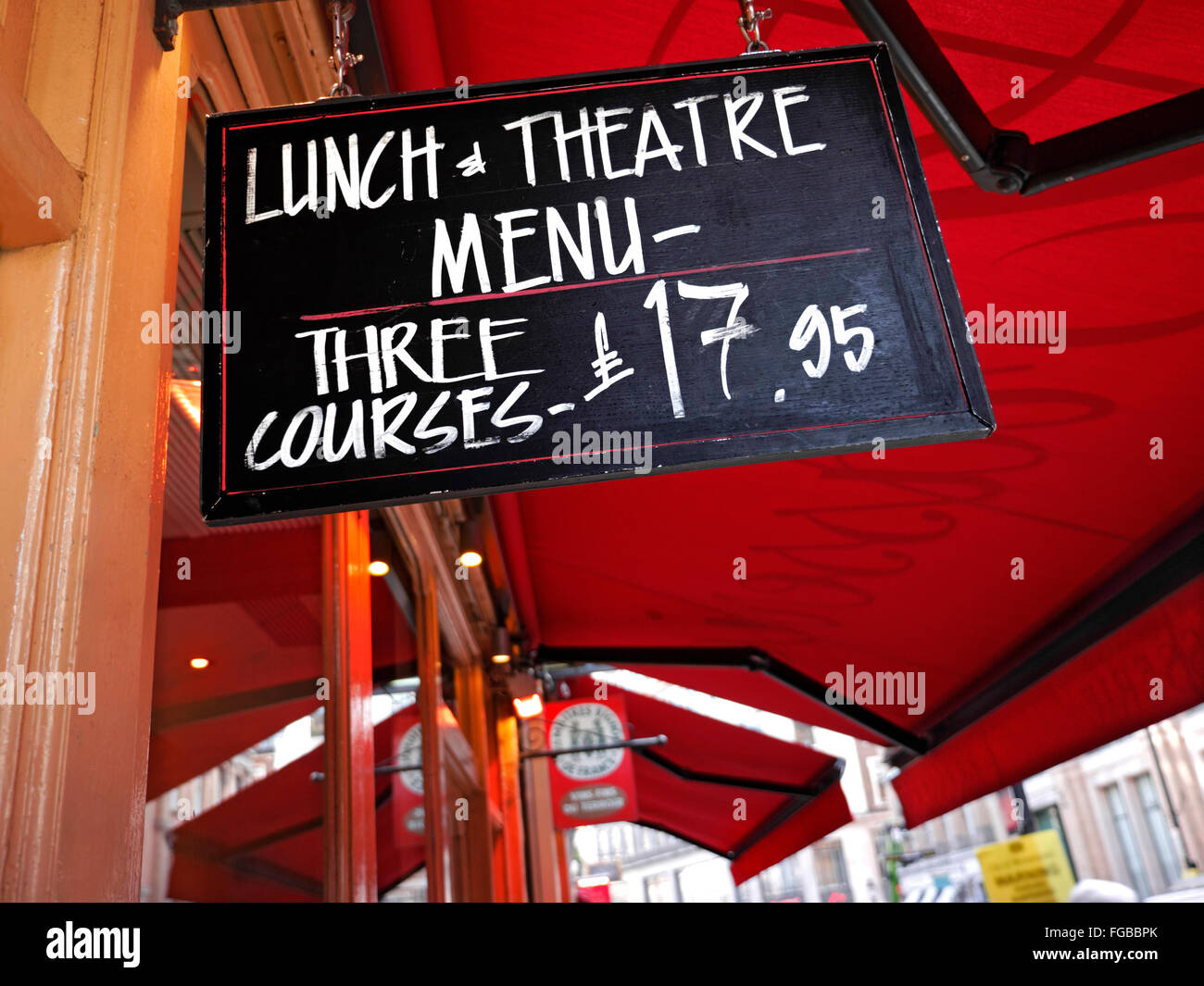 Restaurant blackboard lunch and theatre menu in Covent Garden London UK Stock Photo
