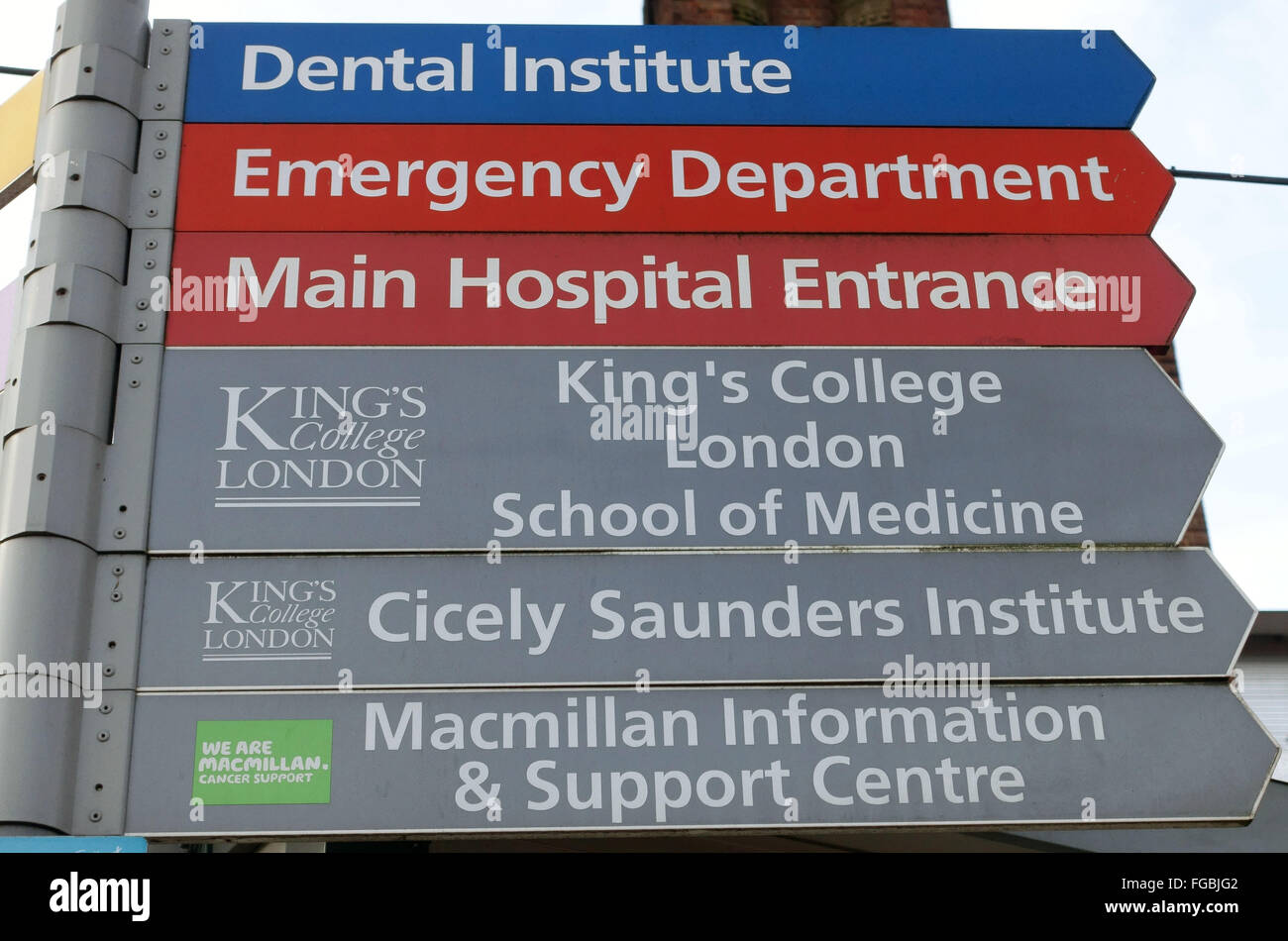 Sign outside Kings College Hospital, South London Stock Photo