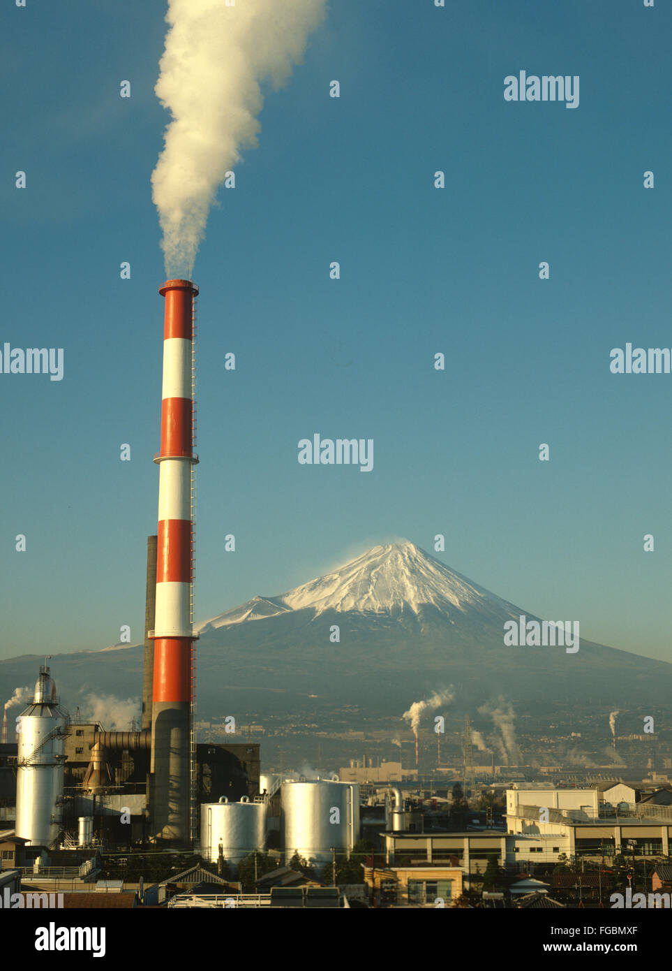 Mt. Fuji with factories, Japan. Stock Photo