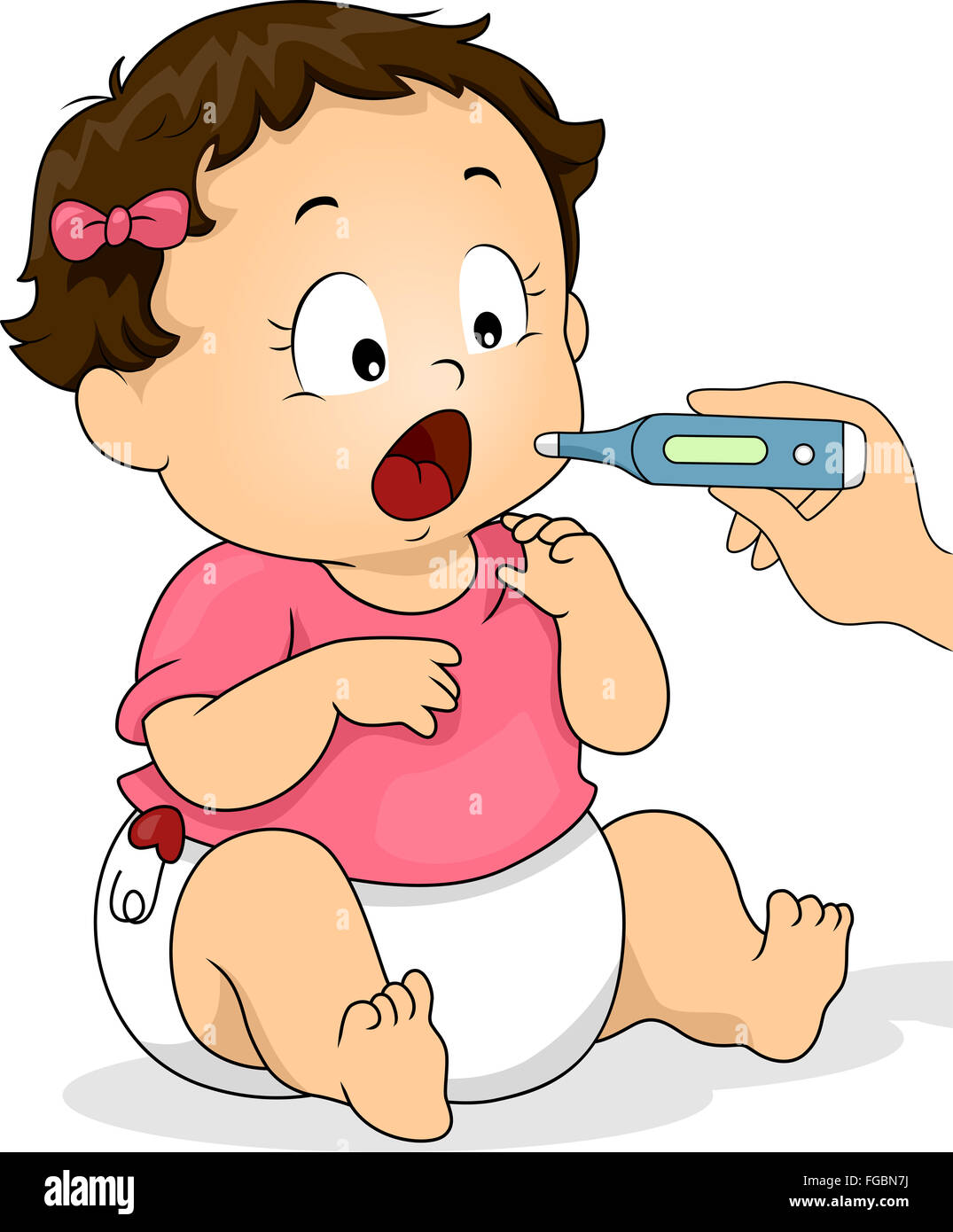 Illustration of a Baby Opening Her Mouth for the Thermometer Stock Photo