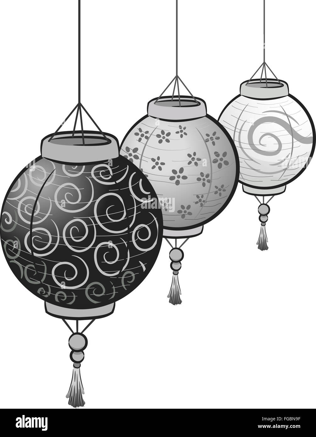 Illustration of Black and White Paper Lanterns Stock Photo Alamy