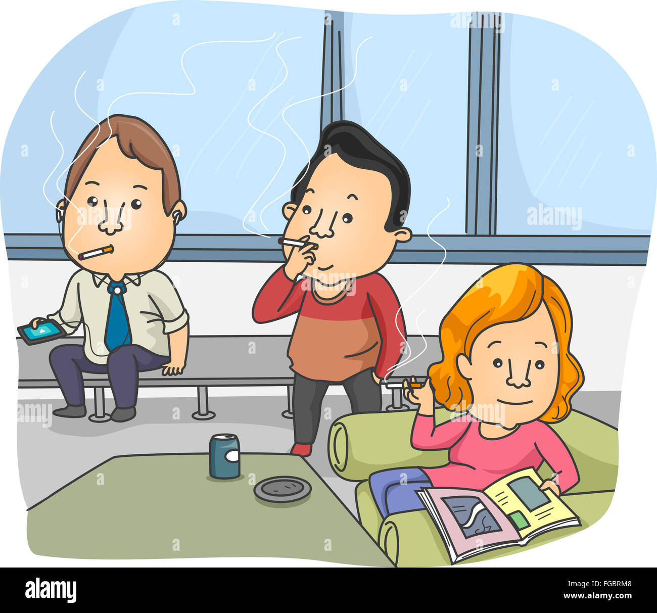 Illustration of Smokers Taking a Break in the Smoking Room Stock Photo