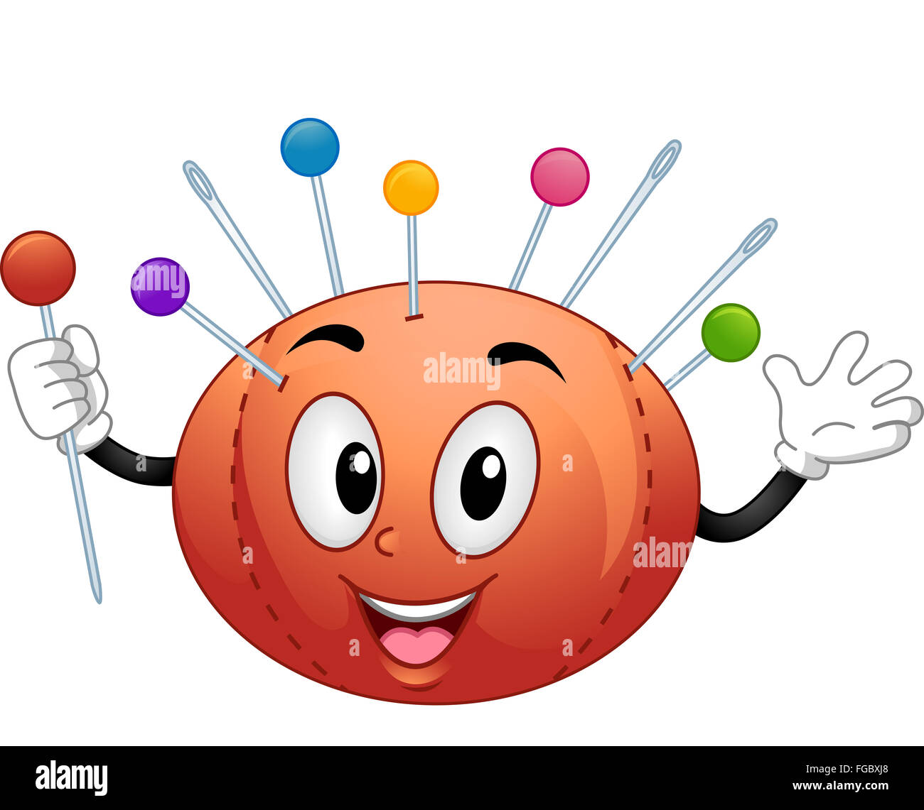 Mascot Illustration of a Pin Cushion Holding a Pin Stock Photo Alamy