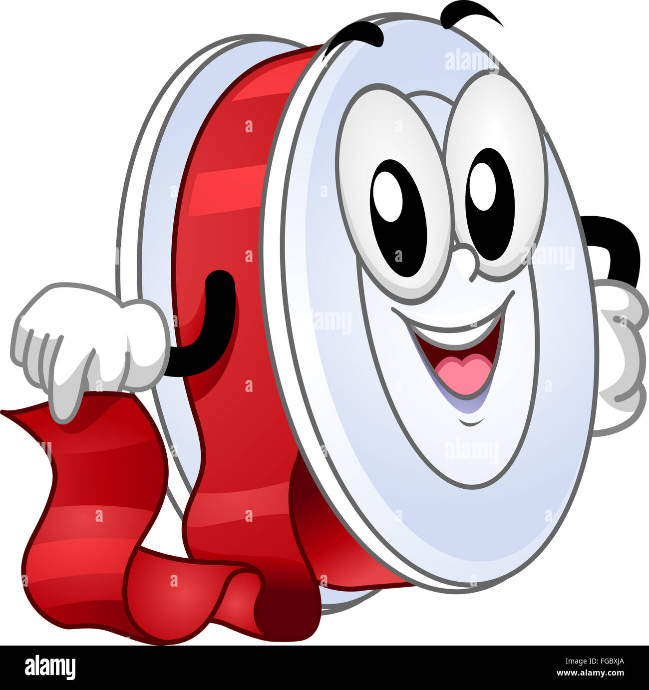 Mascot Illustration of a Roll of Red Ribbon Smiling Happily Stock Photo