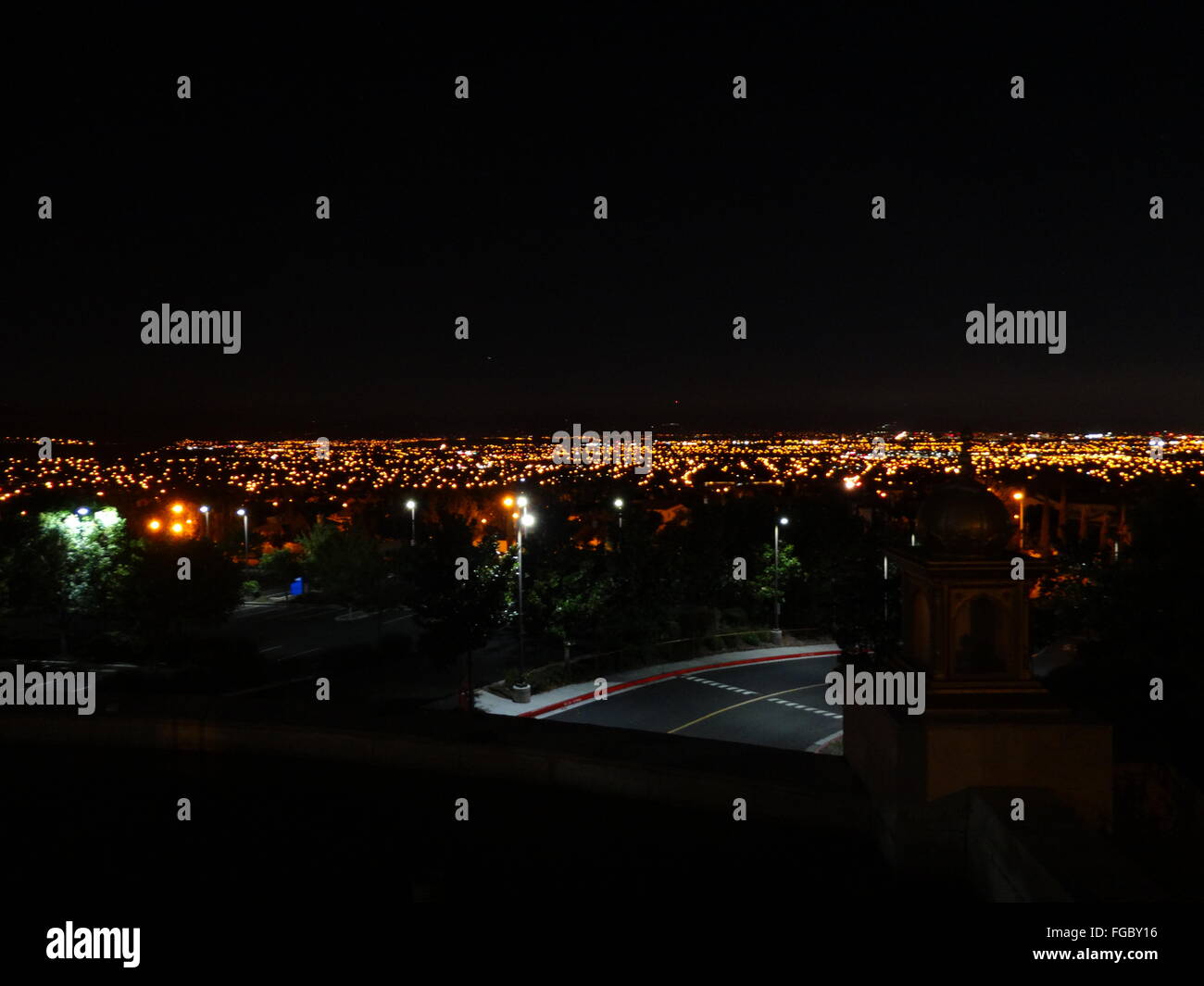 Night view of San Jose  from hill top, California, USA, with beautiful view of lightings on buildings and street, skyline Stock Photo