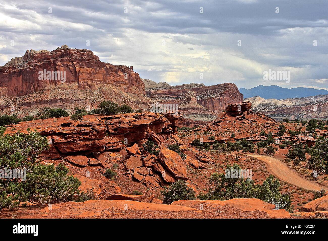 Idyllic Shot Of Rock Formation In Capitol Reef National Park Against Sky Stock Photo