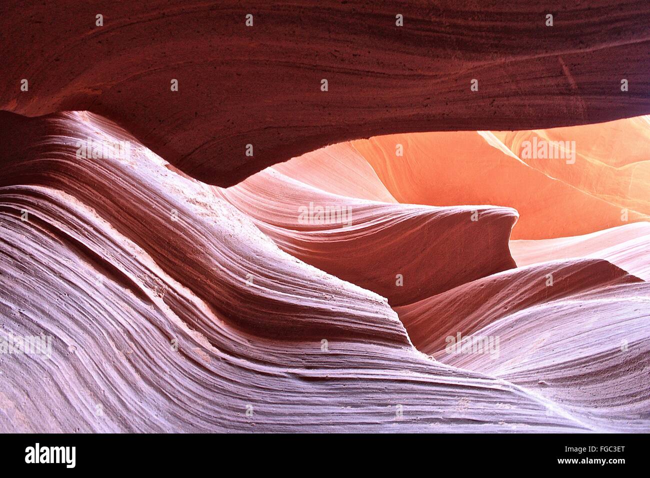 Low Angle View Of Rock Formations At Antelope Canyon Stock Photo