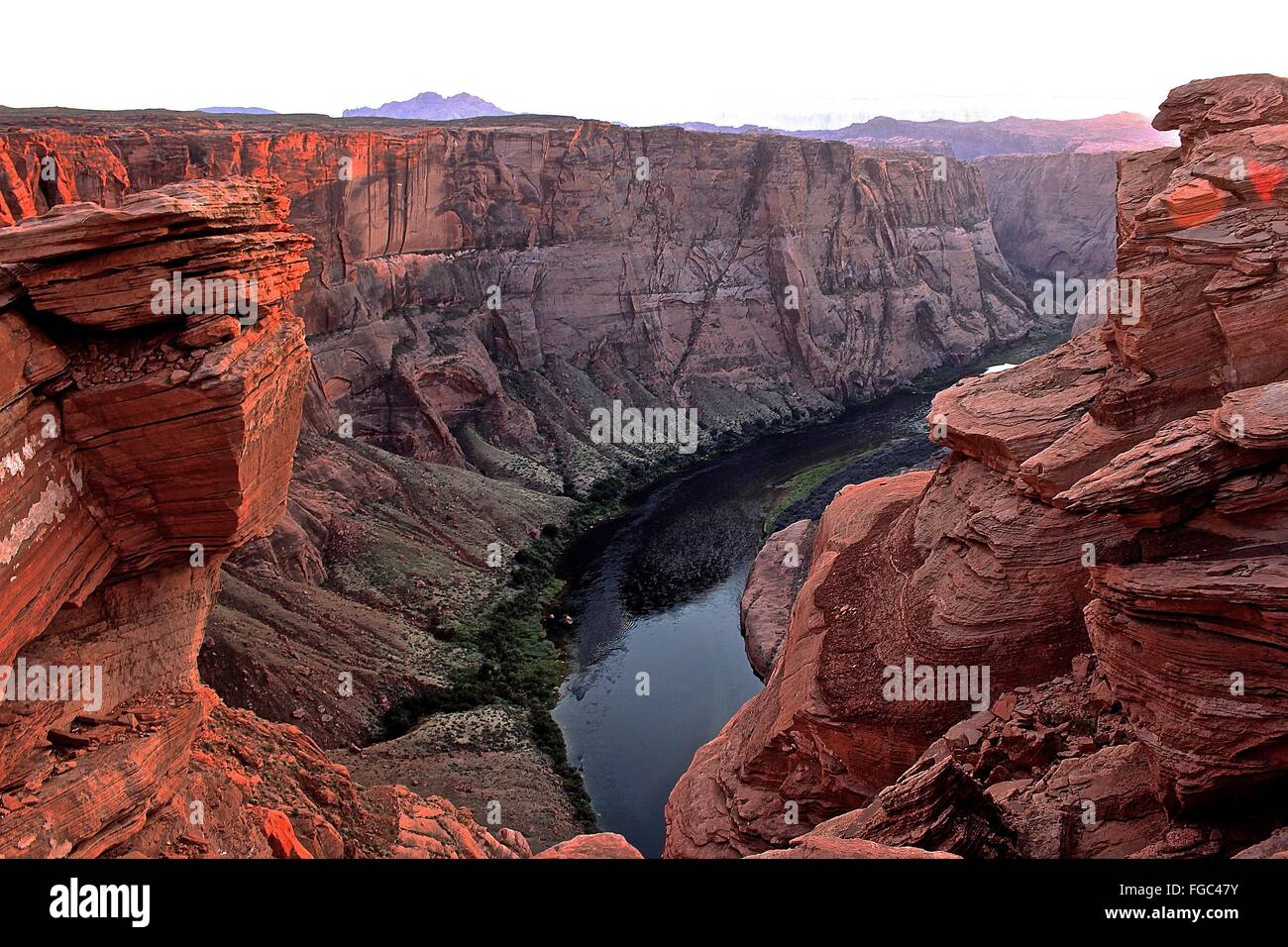 High Angle View Of Colorado River Amidst Rock Formation Against Sky Stock Photo