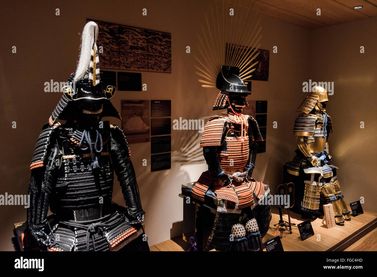 Samurai armors are displayed in the Samurai Museum in  Kabukicho Shinjuku-ku, Tokyo - Japan Stock Photo
