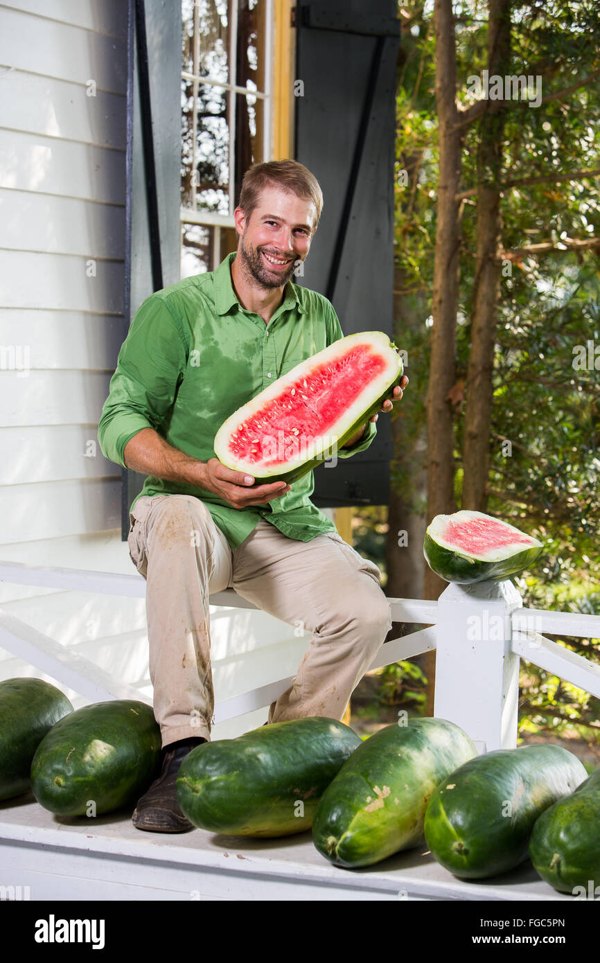 Nat Bradford of the world famous Bradford Watermelon sliced open. Known for being the sweetest