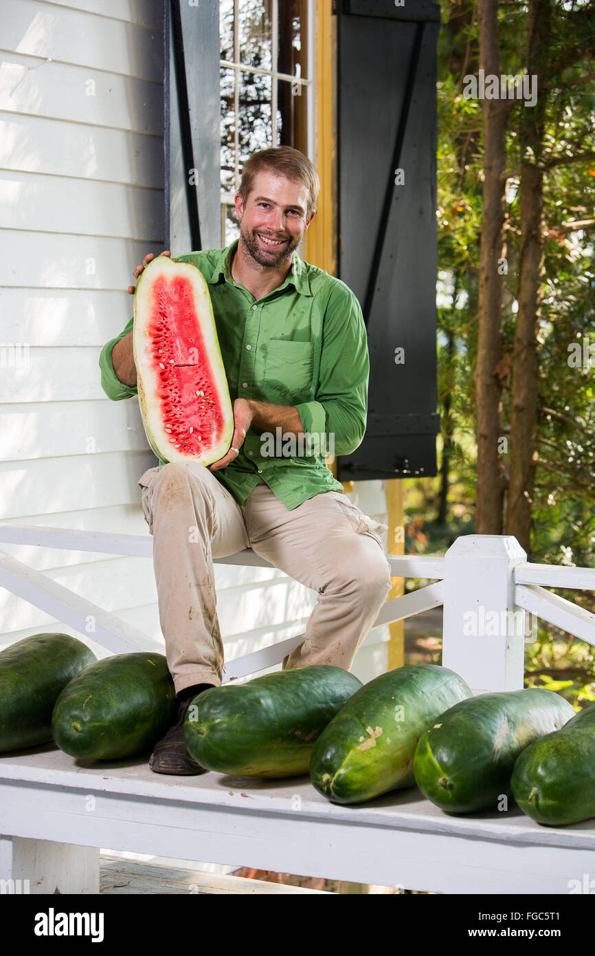 Nat Bradford of the world famous Bradford Watermelon sliced open. Known for being the sweetest