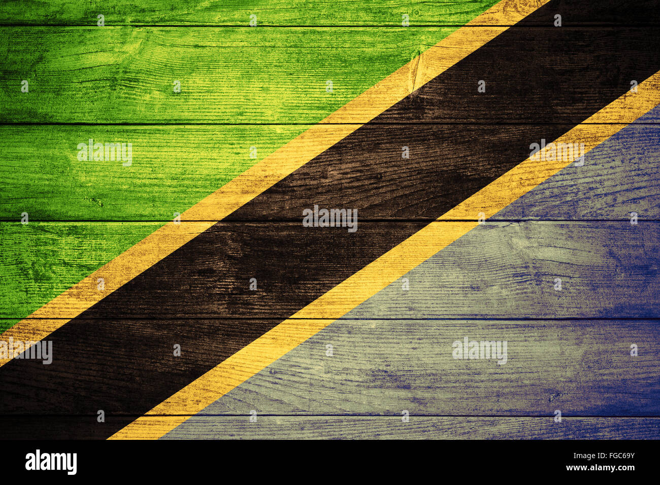 flag of Tanzania or Tanzanian,  banner on wooden background Stock Photo