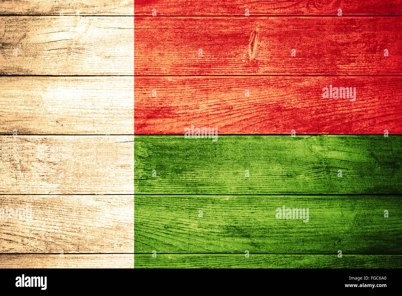 flag of Madagascar or  banner on wooden background Stock Photo