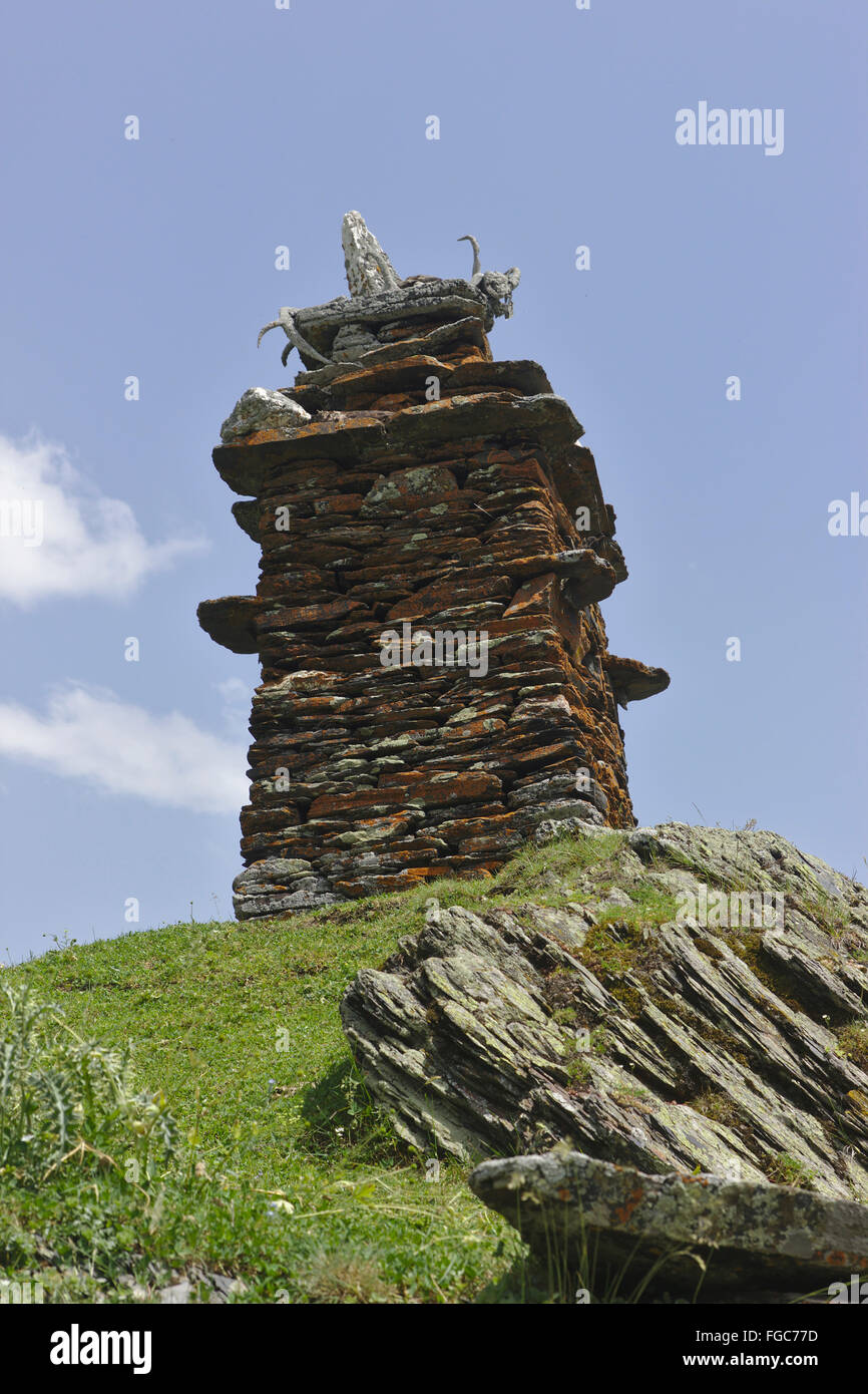 Pagan shrine in the village Dano, Tusheti, Georgia Stock Photo