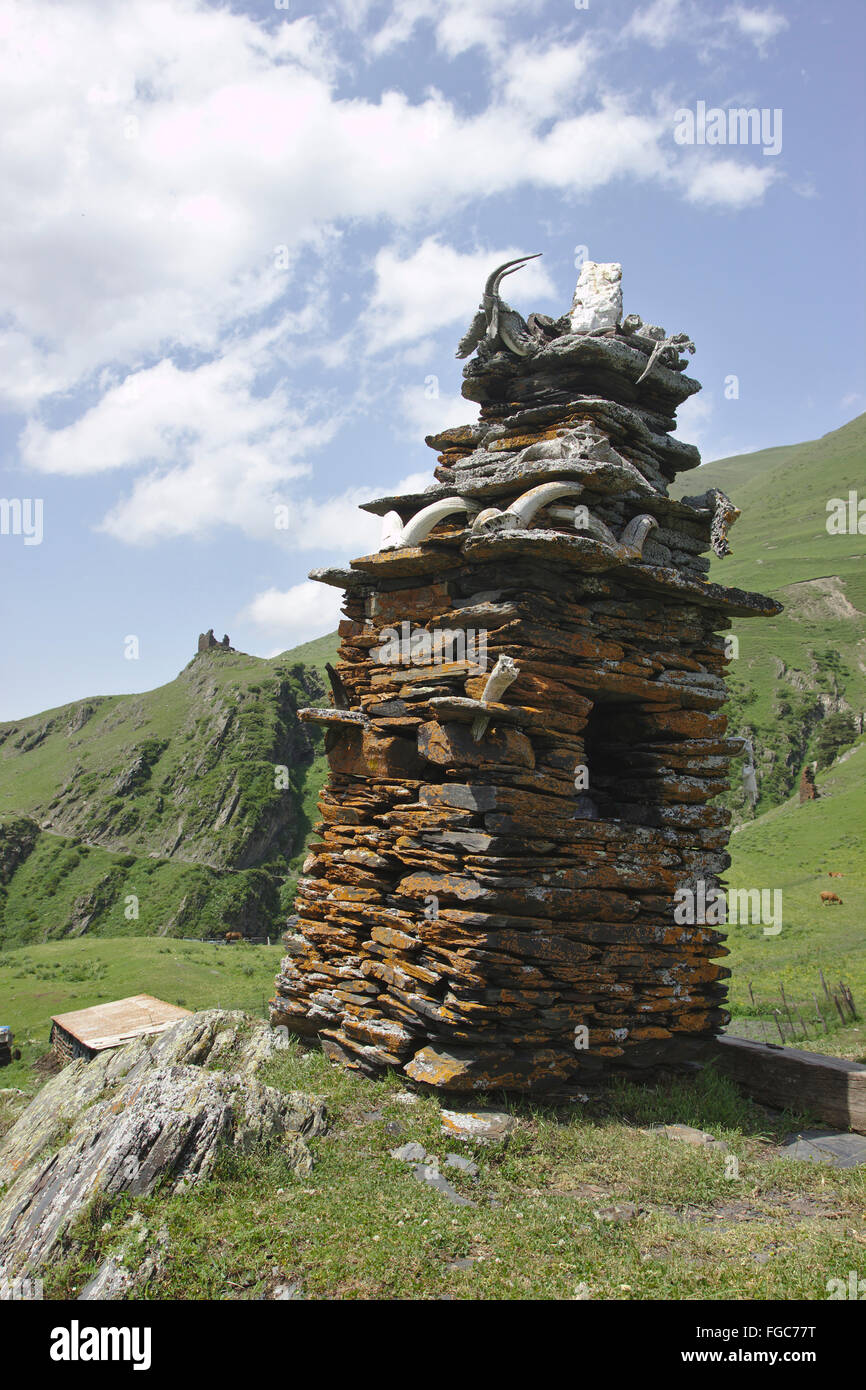 Pagan shrine in the village Dano, Tusheti, Georgia Stock Photo