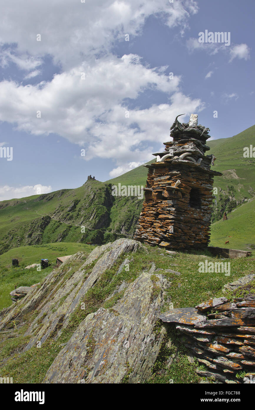 Pagan shrine in the village Dano, Tusheti, Georgia Stock Photo