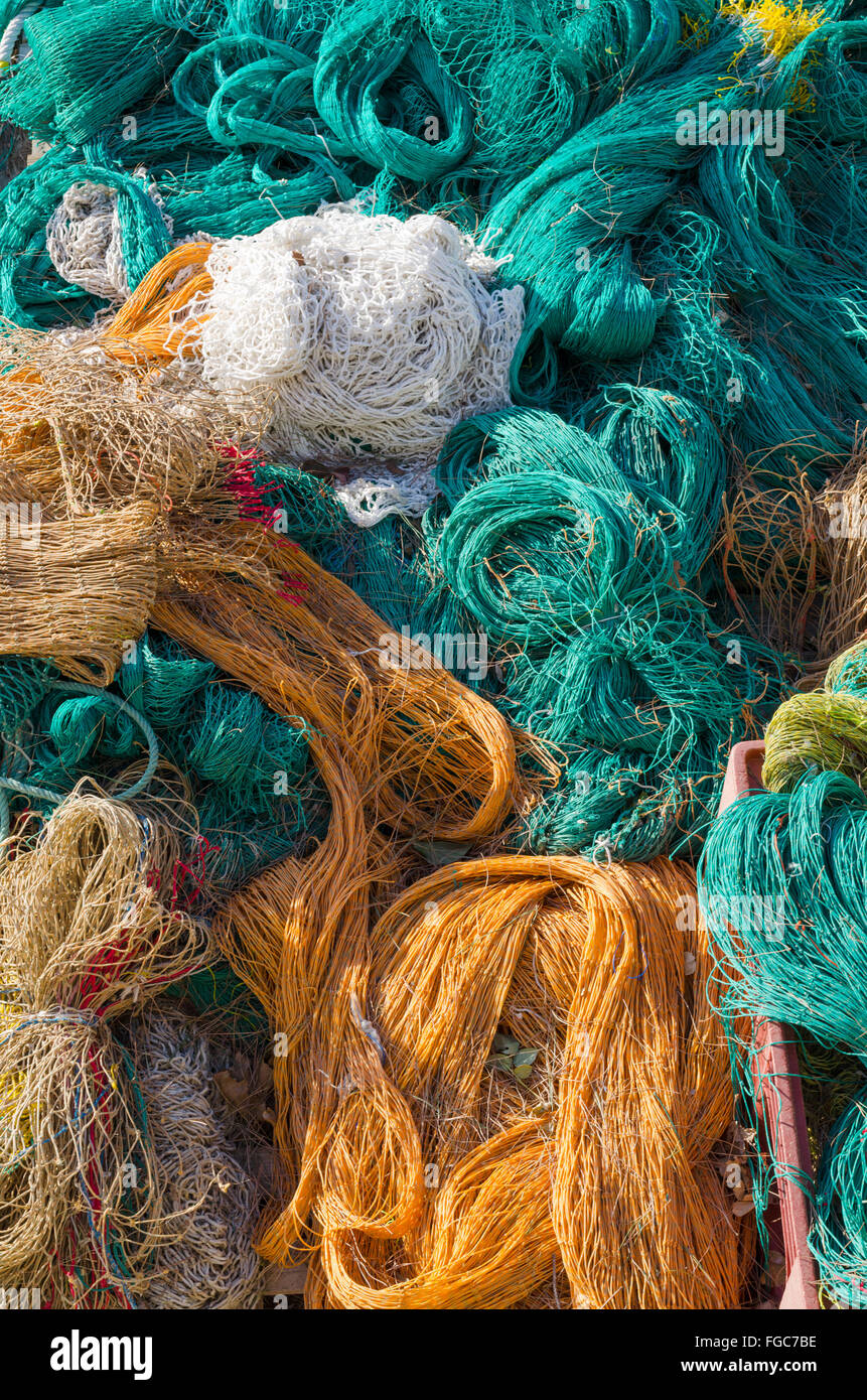 Full frame of colourful Spanish fishing nets in harbour Stock Photo Alamy