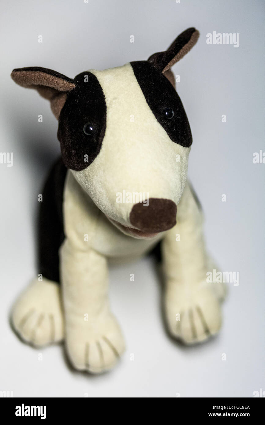 black and white stuffed dog