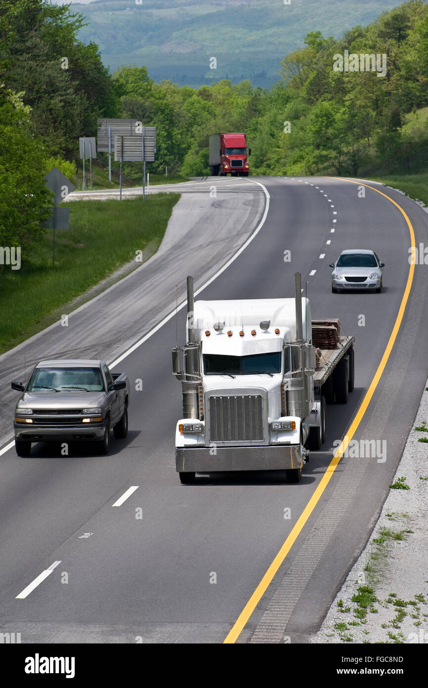 Interstate Traffic With Big Trucks in Tennessee Stock Photo