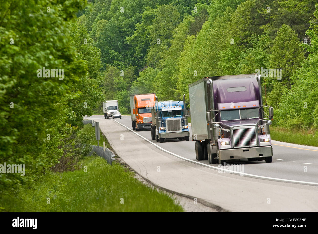 Interstate Traffic With Trucks Stock Photo