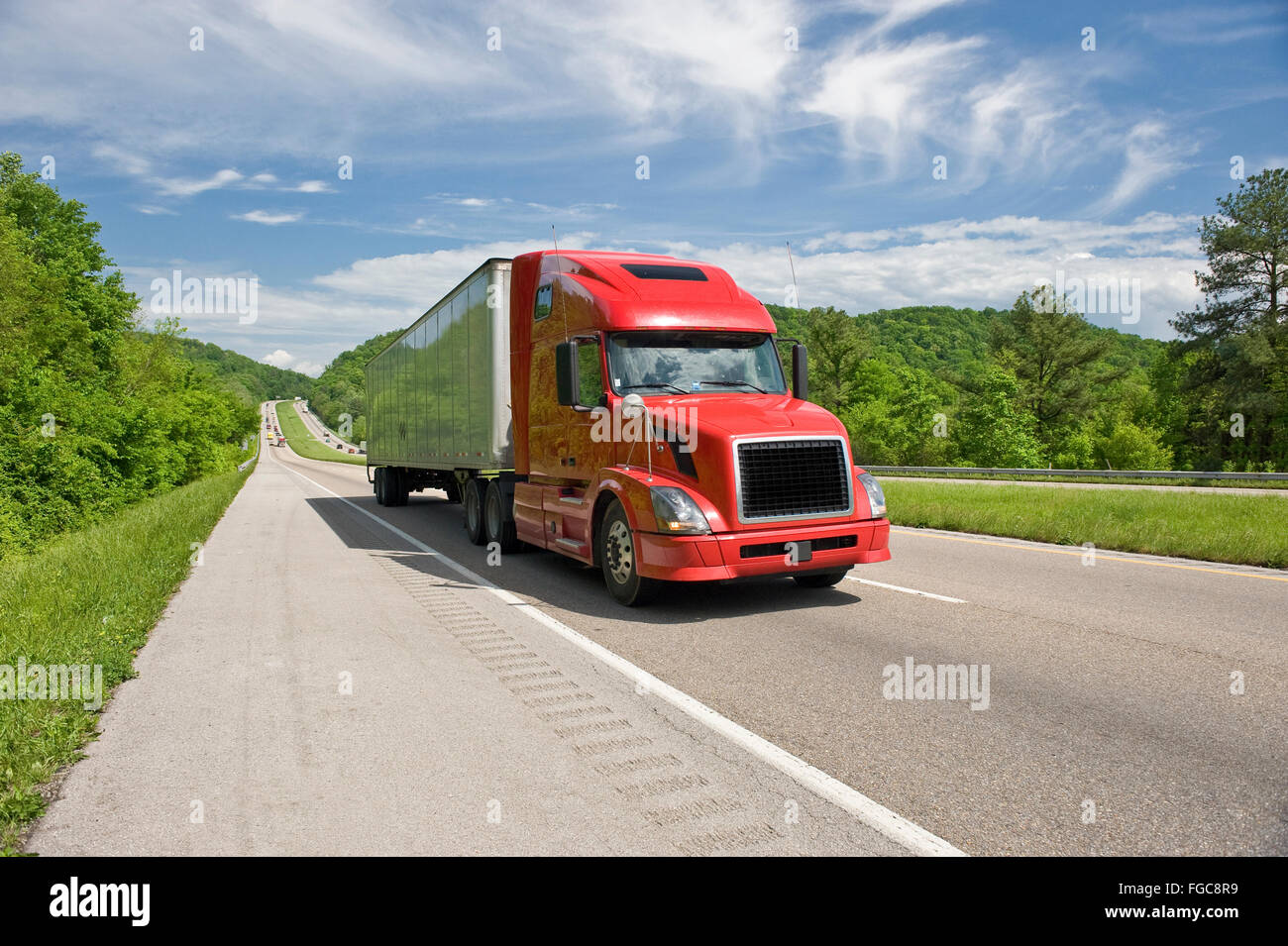 Red Semi Truck On Interstate In Springtime in Tennessee Stock Photo Alamy