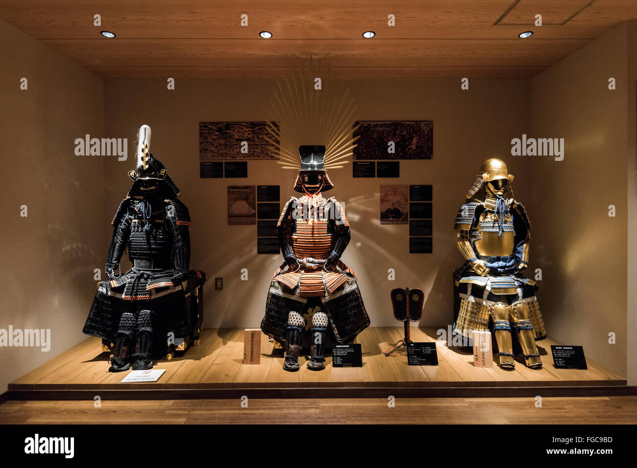 Samurai armors are displayed in the Samurai Museum in  Kabukicho Shinjuku-ku, Tokyo - Japan Stock Photo