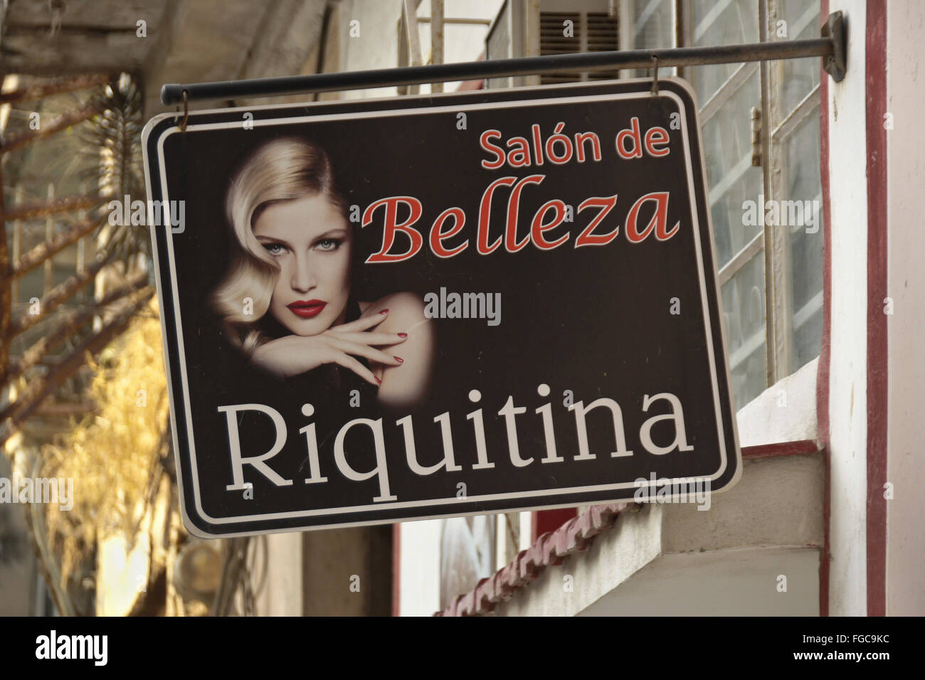 Sign for beauty salon, Havana, Cuba Stock Photo