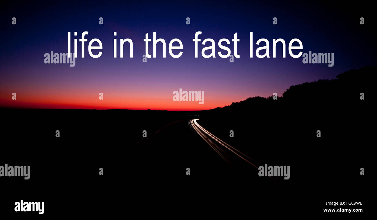 'Life in the fast lane' Motorway Light trails , M4 to London taken from Swindon Bridge Stock Photo