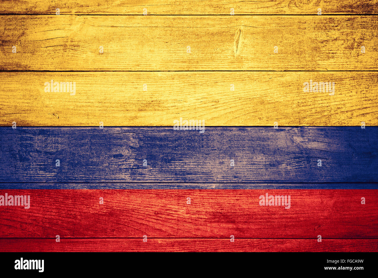flag of Colombia or Colombian banner on wooden background Stock Photo