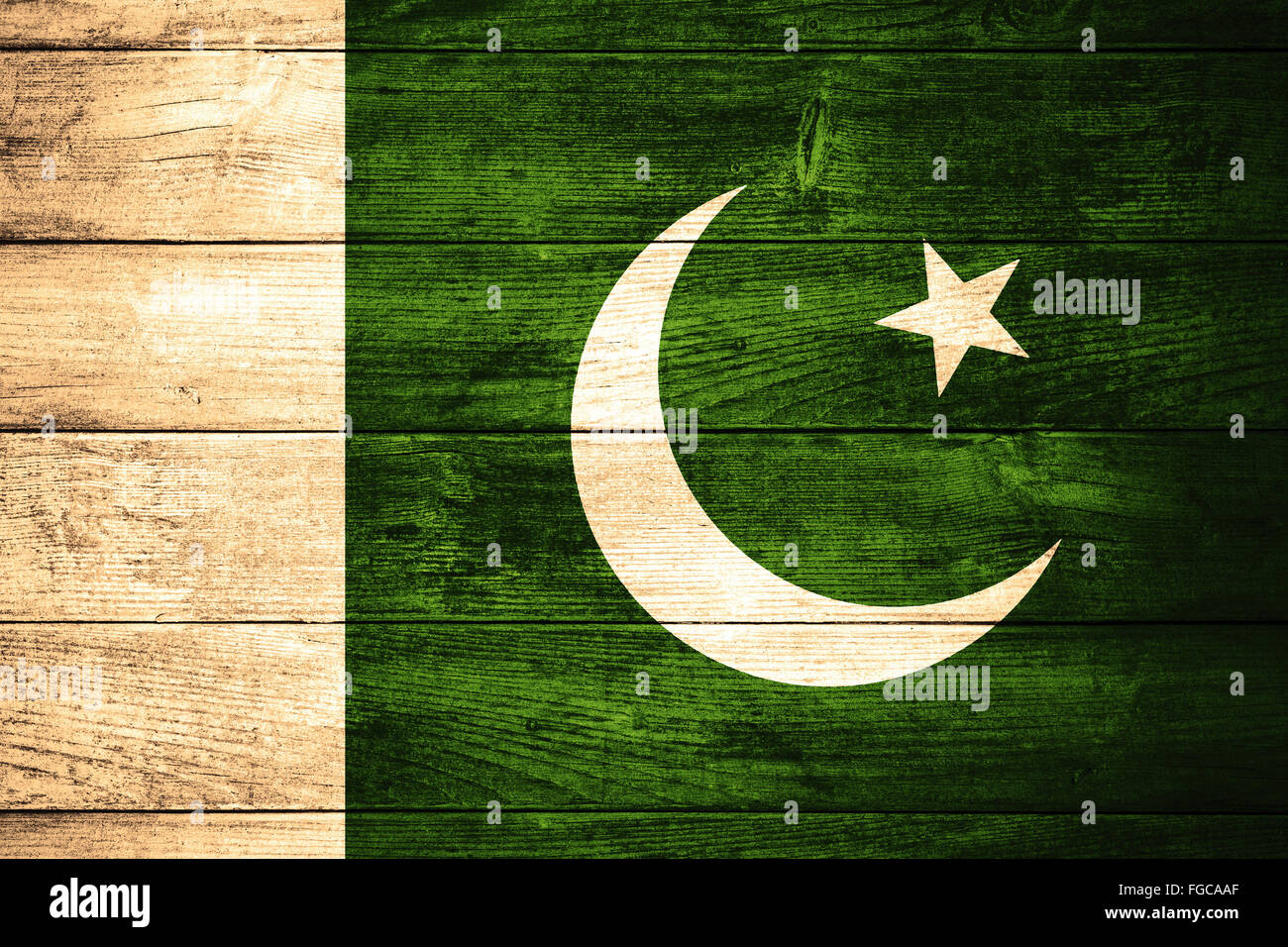 flag of  Pakistan or  Pakistani banner on wooden background Stock Photo