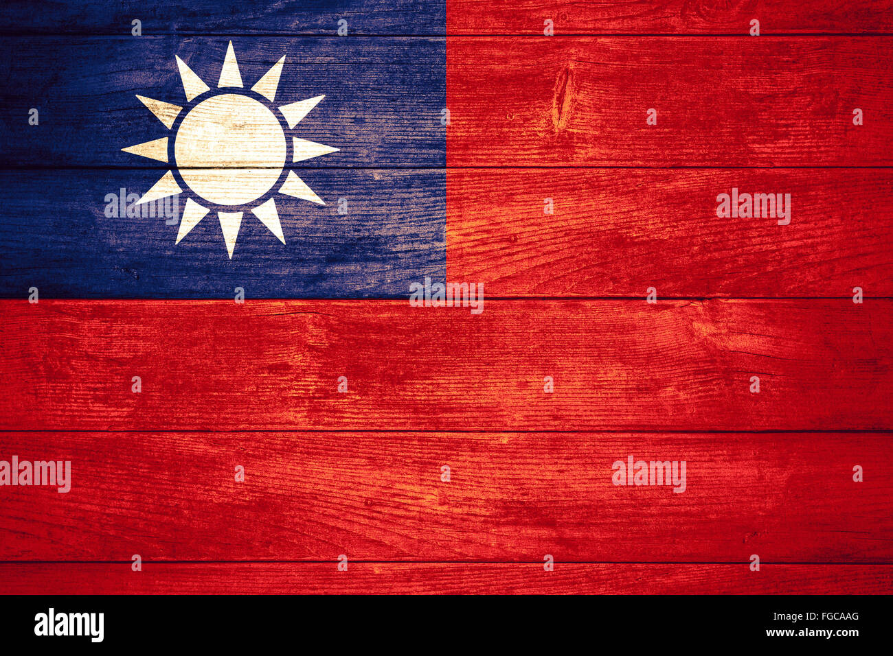 flag of Taiwan or  Taiwanese banner on wooden background Stock Photo