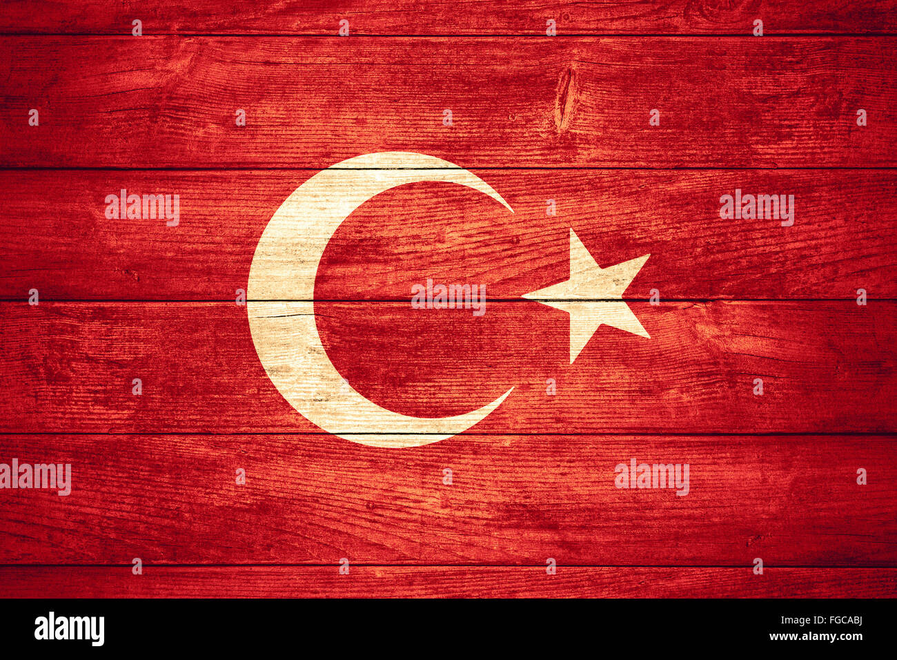 flag of Turkey or Turkish banner on wooden background Stock Photo