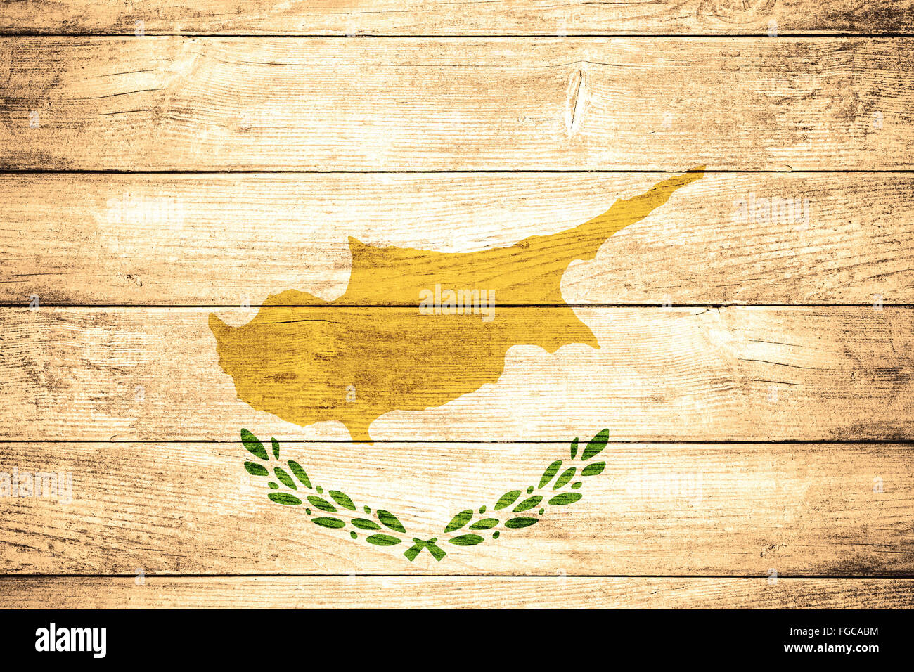 flag of Cyprus or Cypriot banner on wooden background Stock Photo