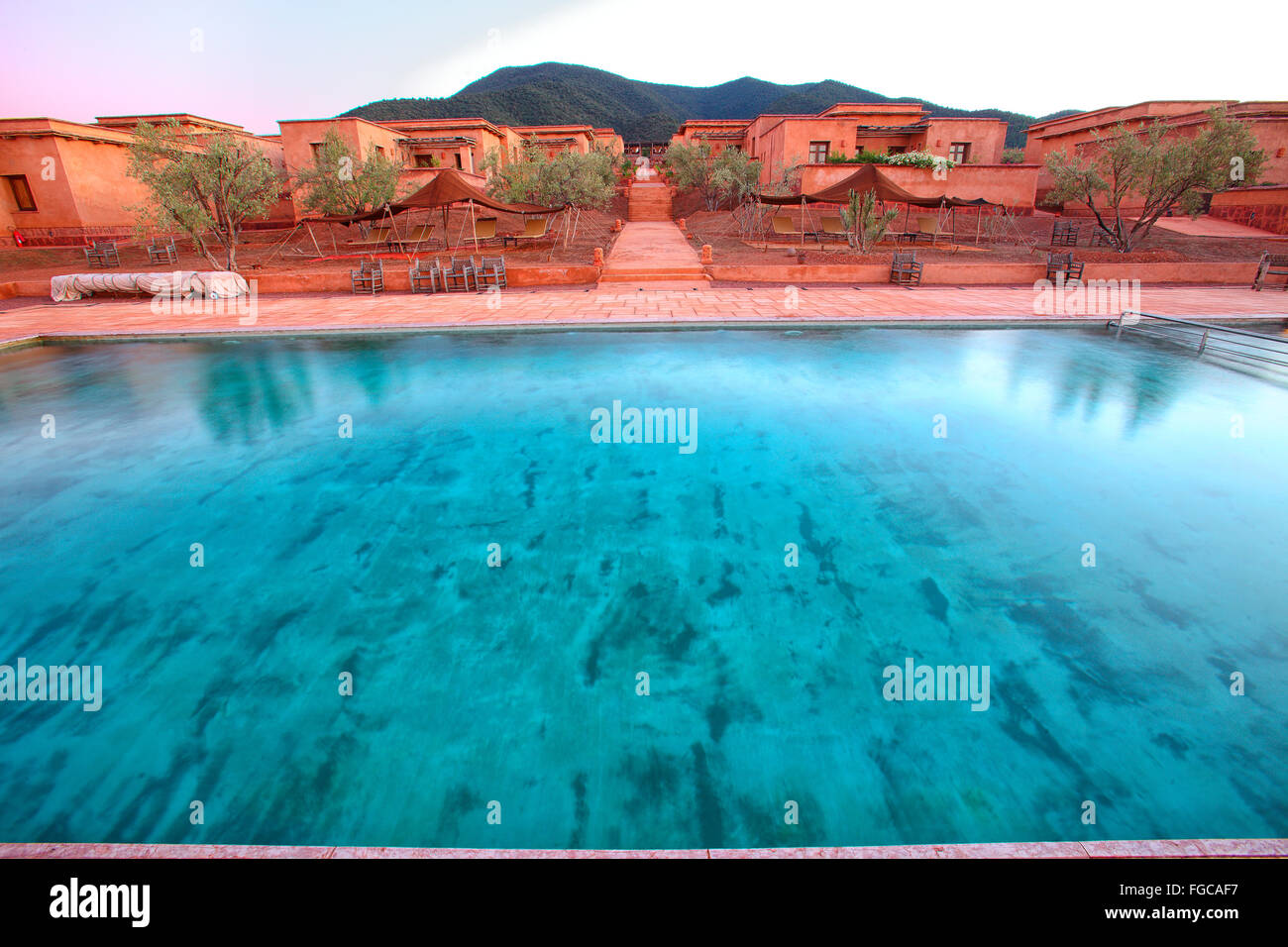 Swimming pool in Domaine des remparts Ryad hotel Spa & Golf Resort. Stock Photo